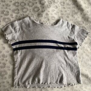 john galt brandy melville cropped baby tee navy stripes gray with ruffles